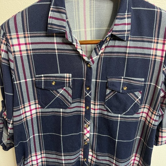 Eden & Olivia Plaid Button Down Soft Flannel Shirt with Tab Sleeve - Size 3X - Picture 2 of 5